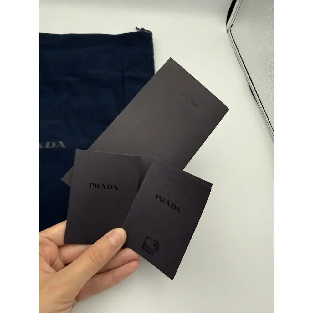 Authentic Prada Dark Navy Flannel Drawstring Dust Bag Cards RFID Set 14.5